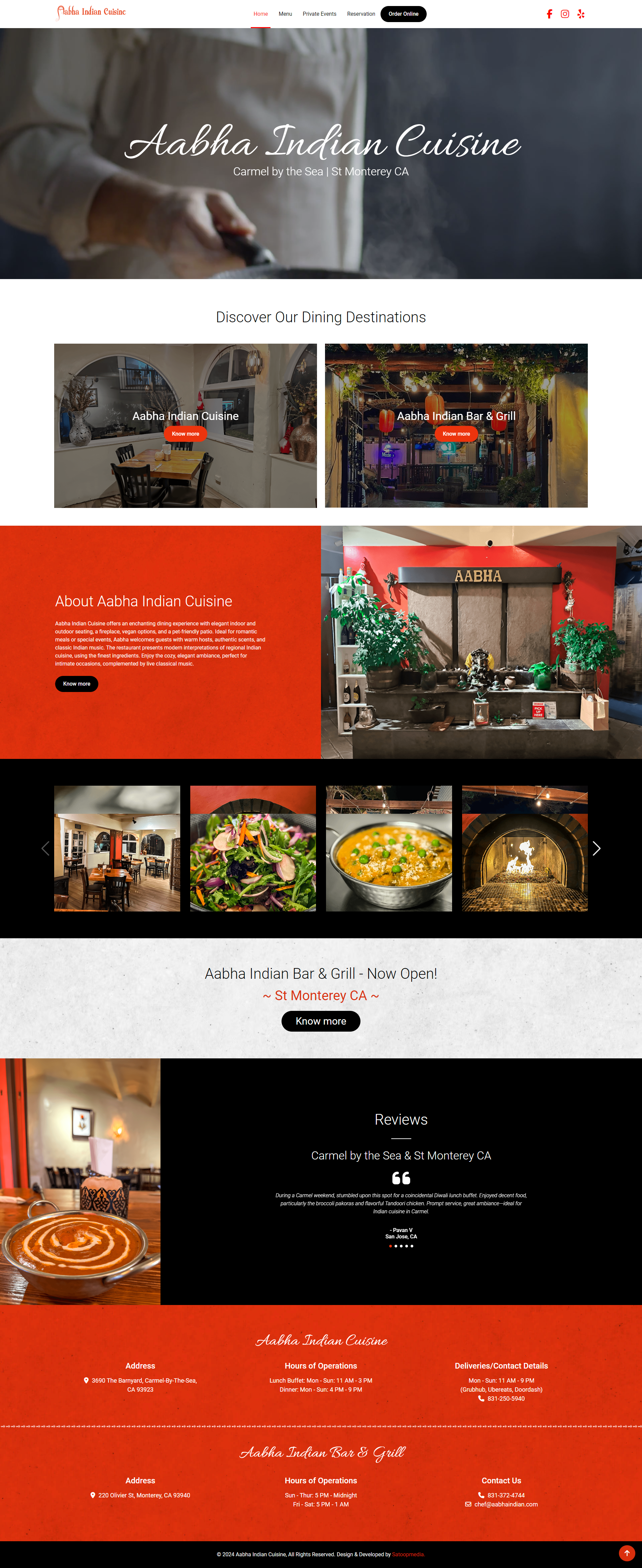 Aabha Indian Cuisine website screenshot